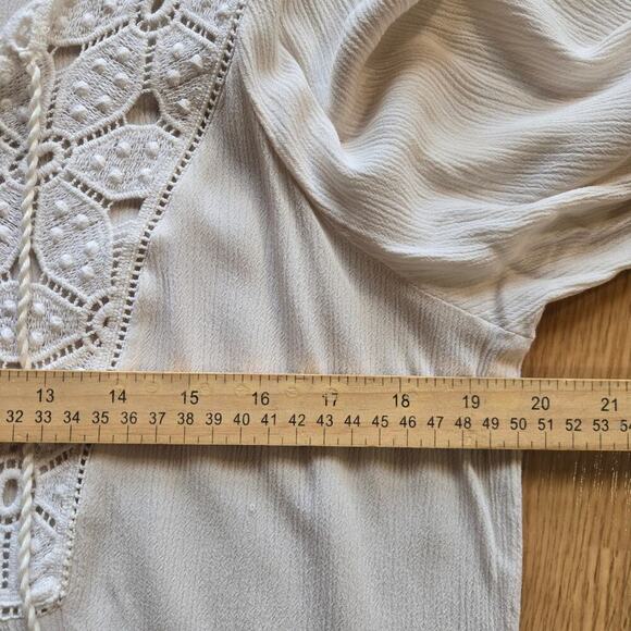 Krazy Kat Womens Ivory Floral Crochet Blouse L Tassels Boho Cottage Prairie - Picture 11 of 11